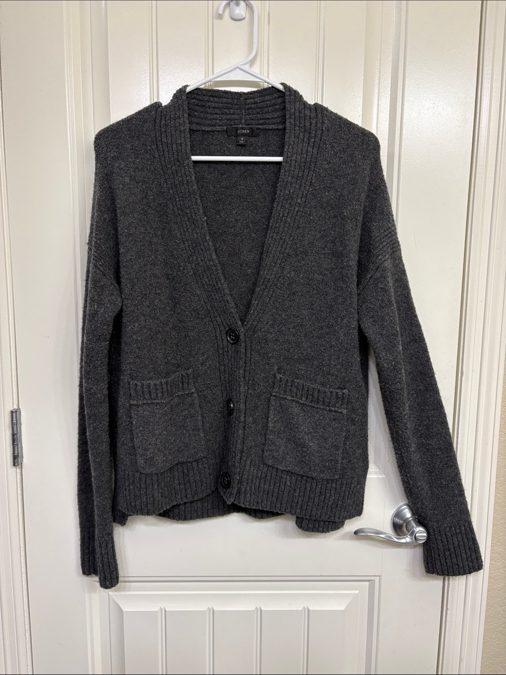 J. Crew Dark Gray Button-Front Wool Alpaca blend V-Neck Cardigan